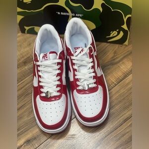 (Men’s) A Bathing Ape Bape Sta Patent Leather White Red Sneakers